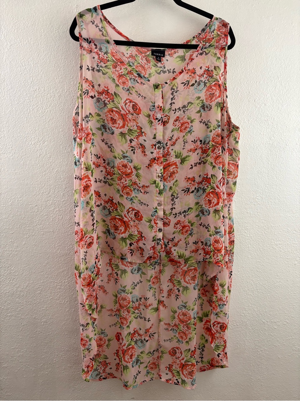 Torrid button-down floral chiffon hi-low sleeveless tunic blouse size 2X